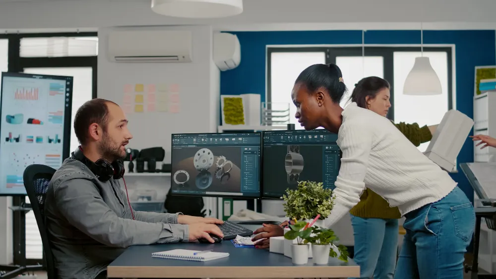 Team members talking